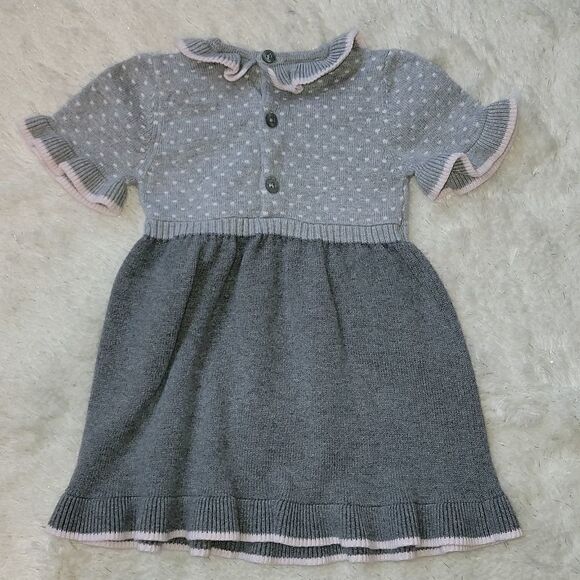 Fao SCHWARZ GRAY & PINK POLKA DOT SHORT-SLEEVE RUFFLED SWEATER DRESS, SZ 18 MOS. - Picture 8 of 9